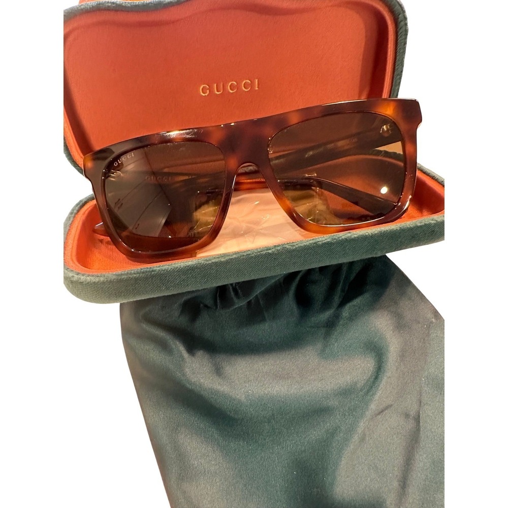 Gucci Tortoise Star Interlocking G Oversized Square Sunglasses GG0208S Brown - Picture 8 of 16